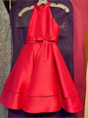 Girls' Fuchsia Satin Halter Pageant interview/Party Dress with Bow